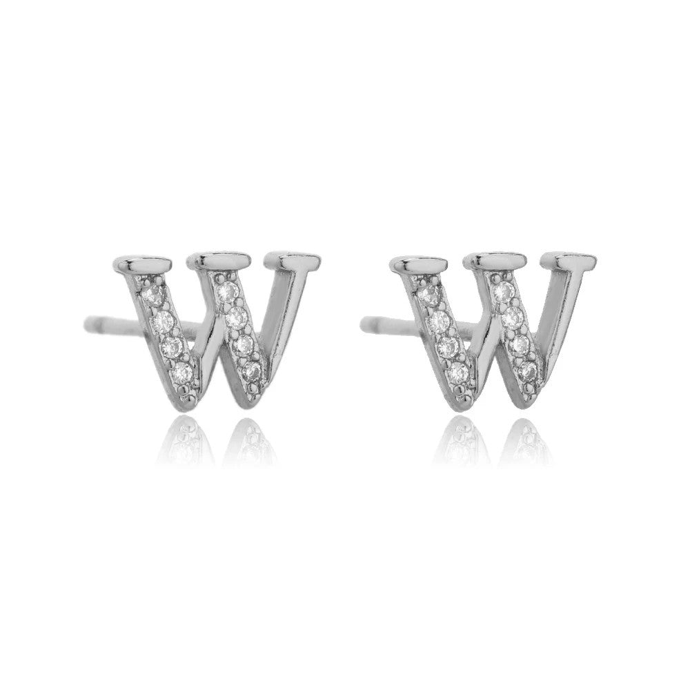 Crystal Initial W Stud Earrings
