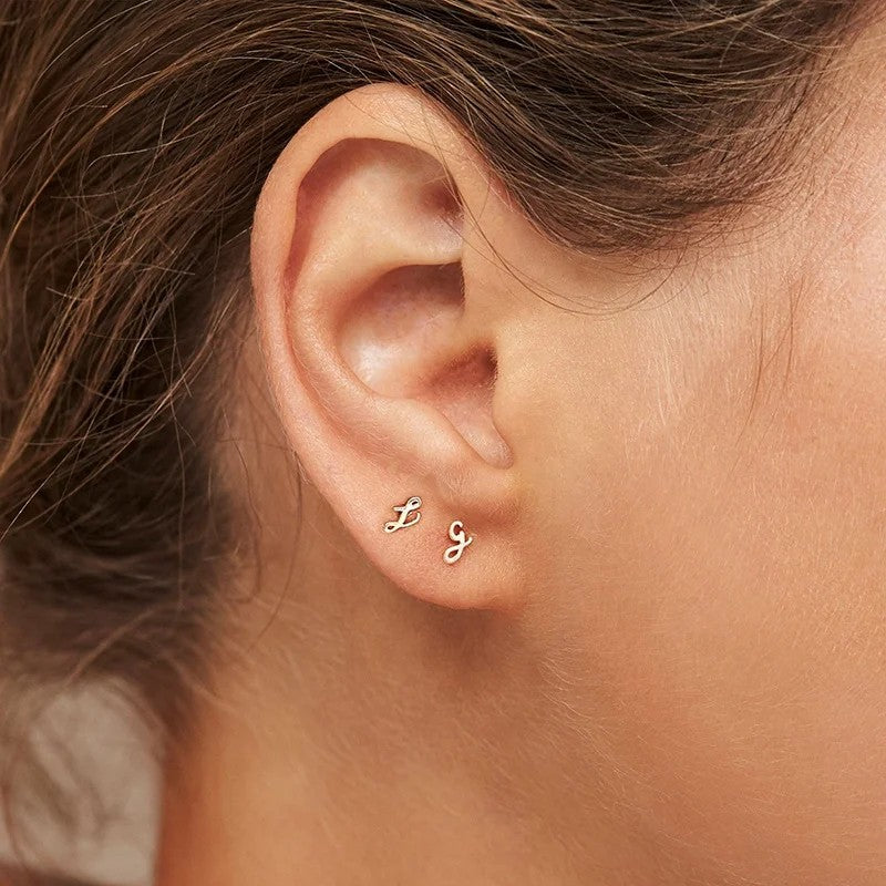 Cursive Letter A Stud Earrings