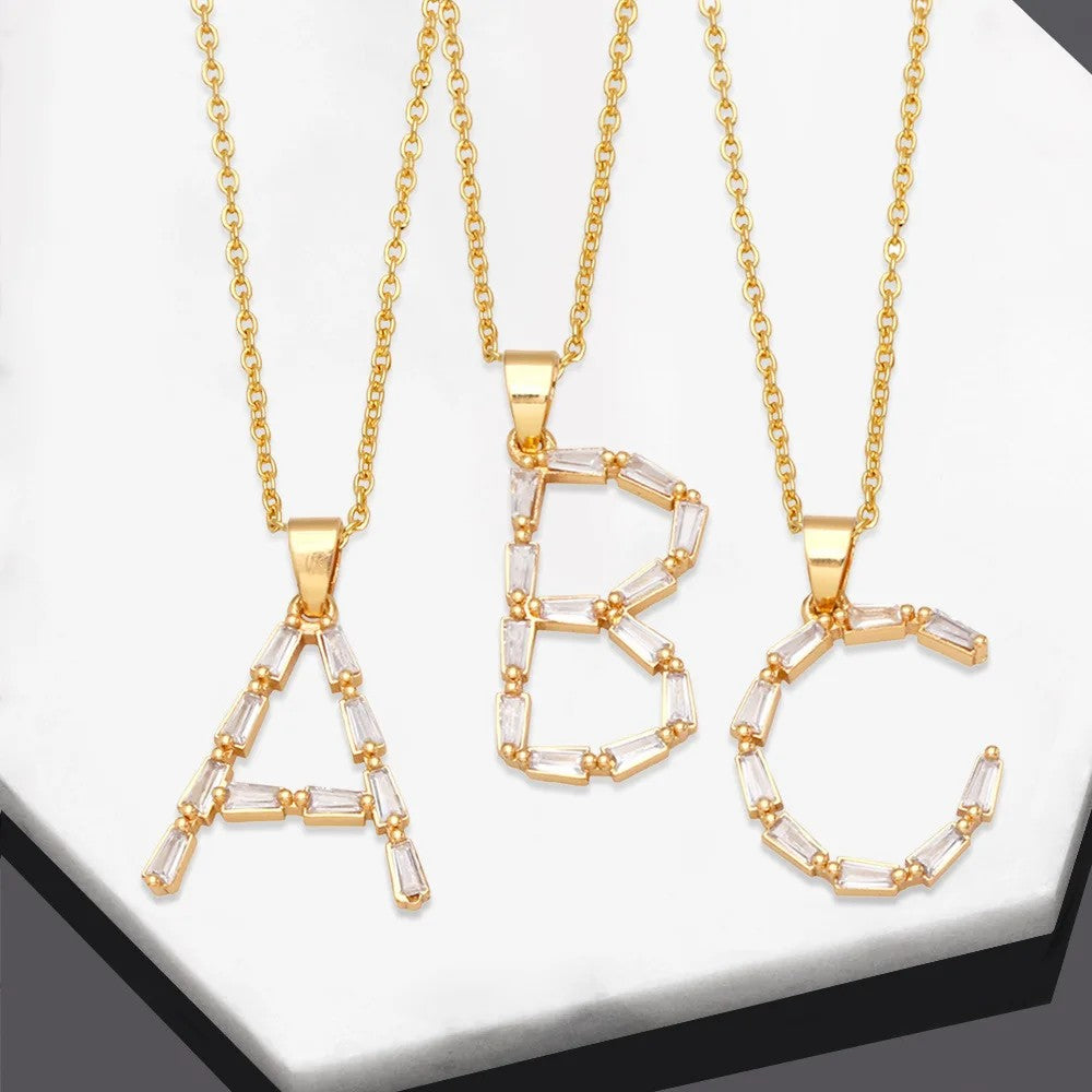 Baguette Crystal Letter A Necklace
