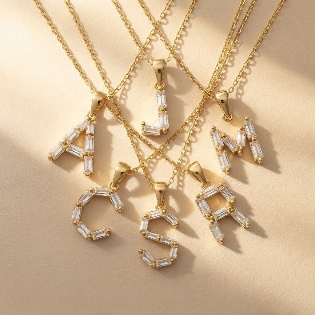 Baguette Crystal Letter A Necklace
