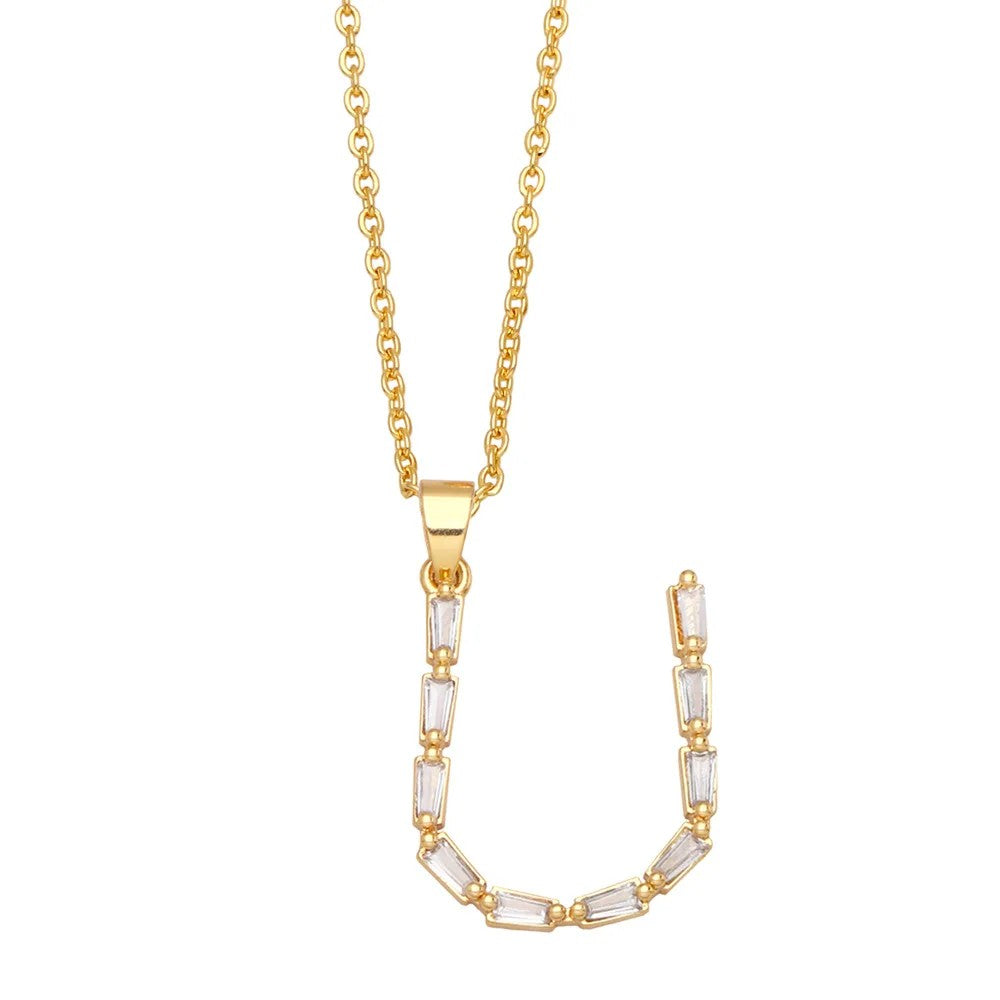 Baguette Crystal Letter A Necklace