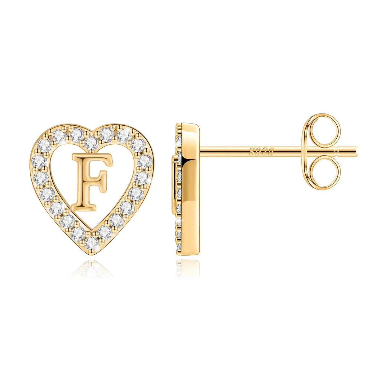 Crystal Initial Heart Stud Earrings
