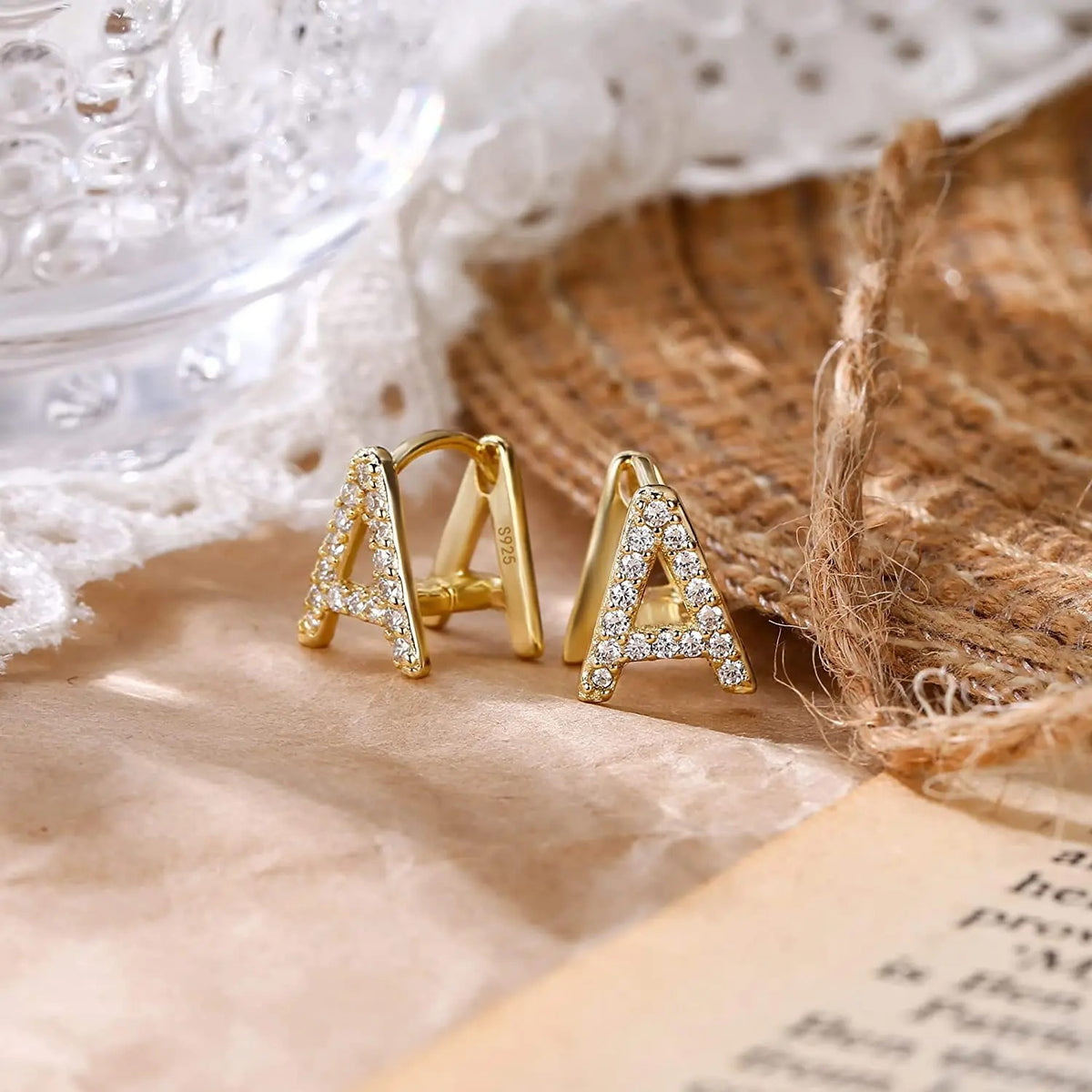 Crystal Initial S Huggie Earrings