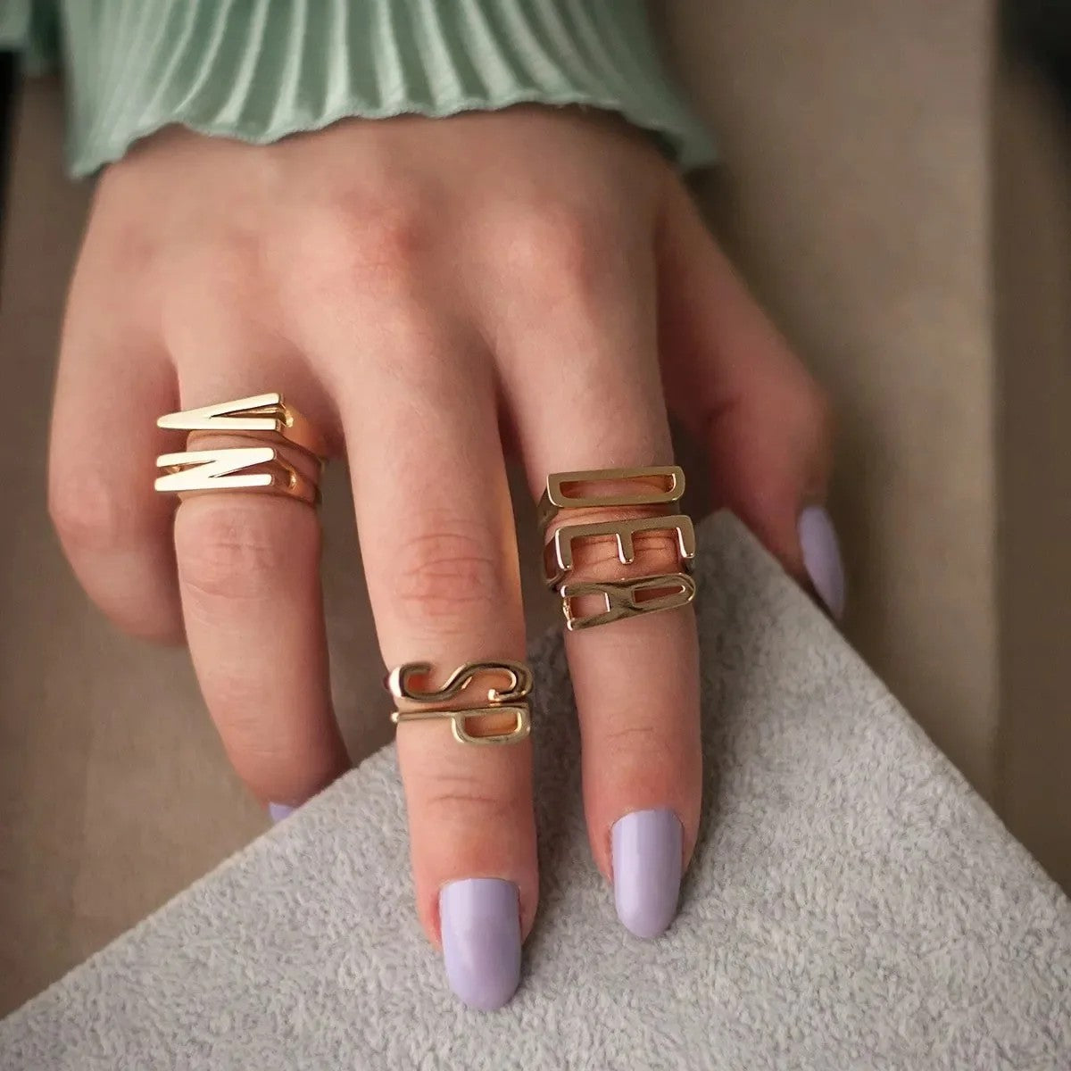 Pave Crystal Alphabet Ring Set