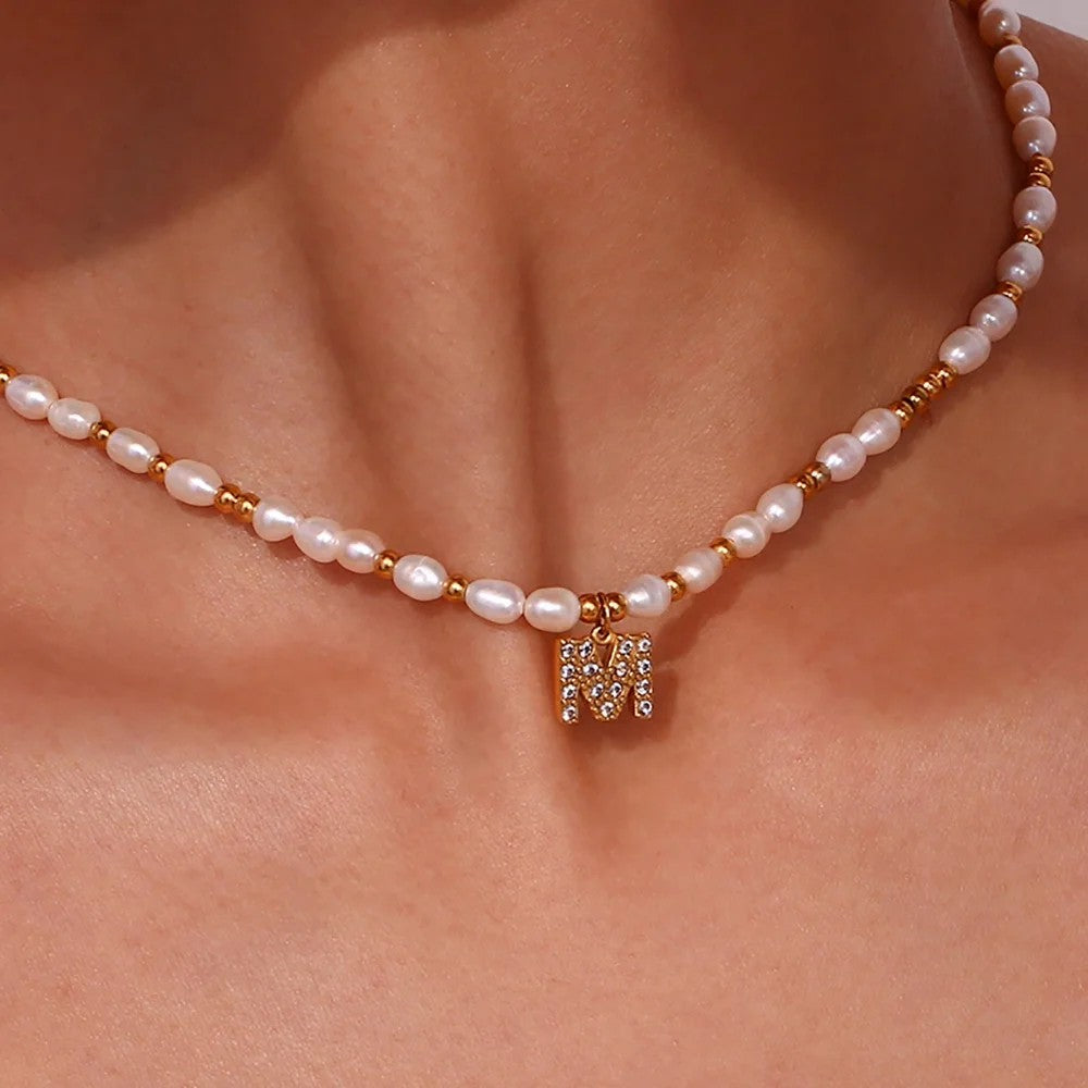 Pearl Initial Letter Necklace