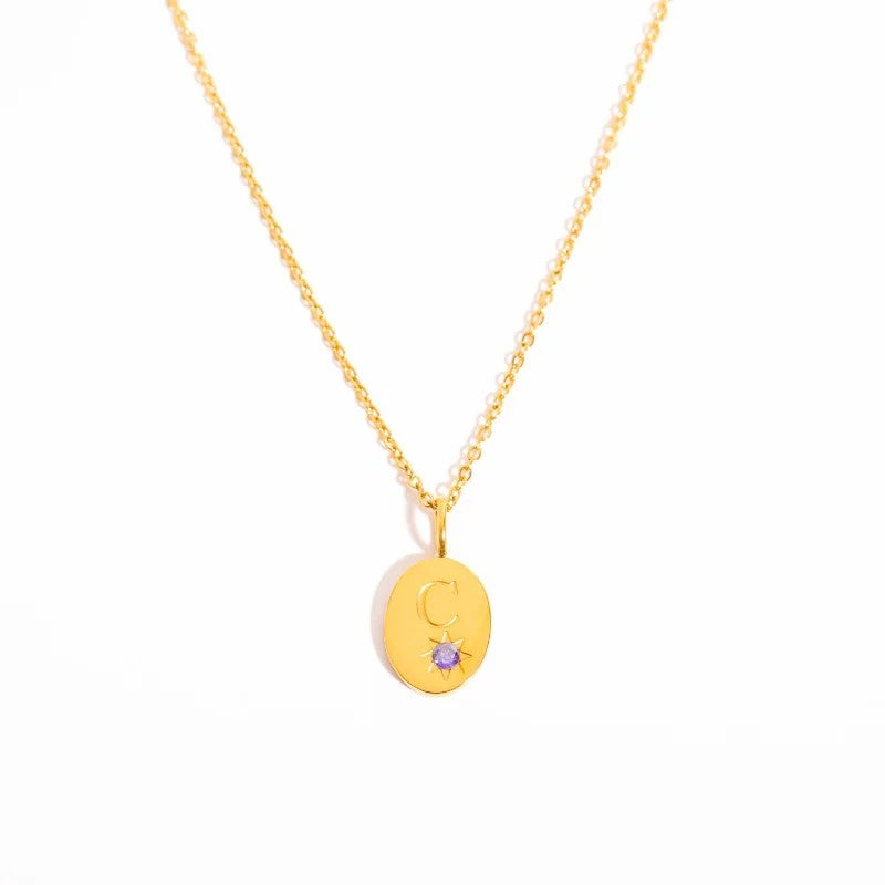 Zircon Initial Oval Necklace