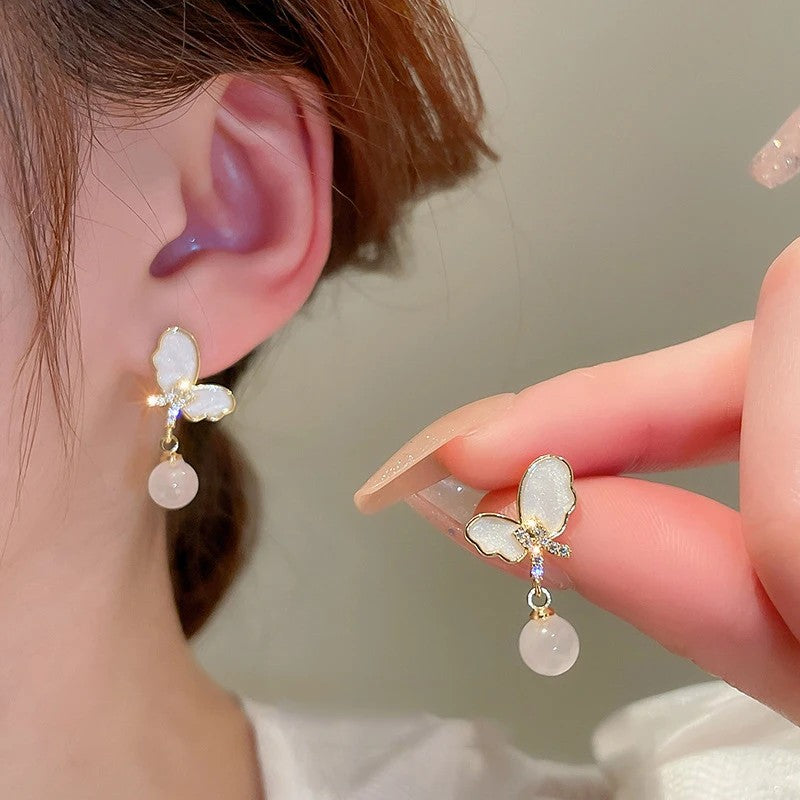 Opal Butterfly Pearl Drop Earrings