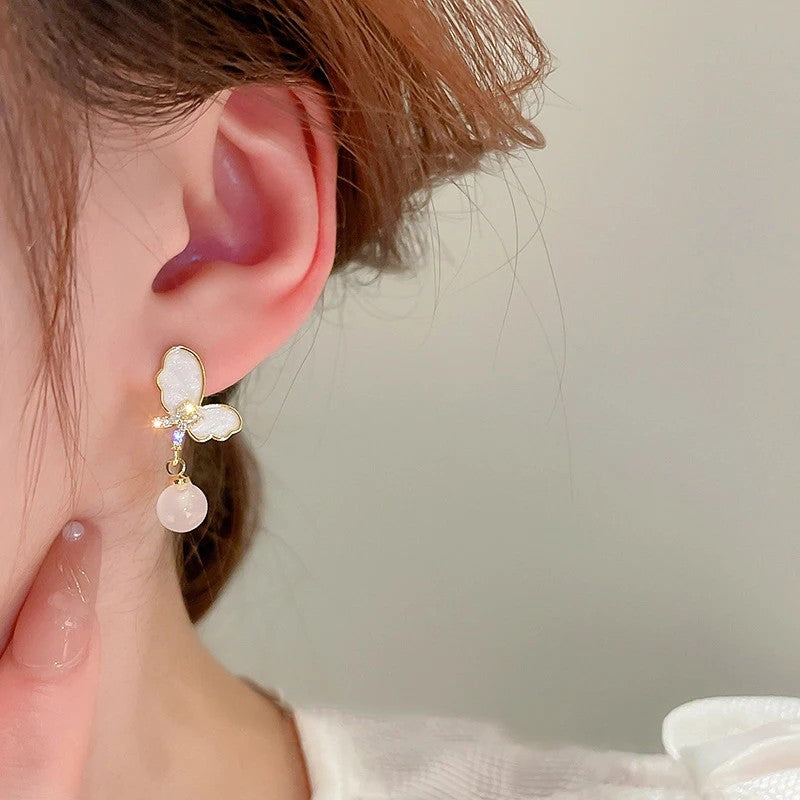 Opal Butterfly Pearl Drop Earrings