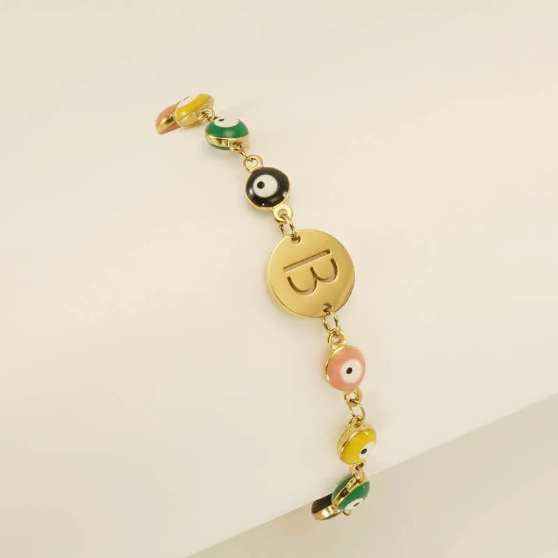 Colorful Evil Eye Initial Bracelet