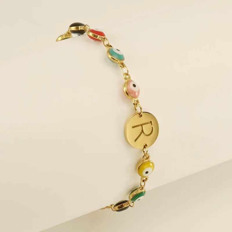 Colorful Evil Eye Initial Bracelet