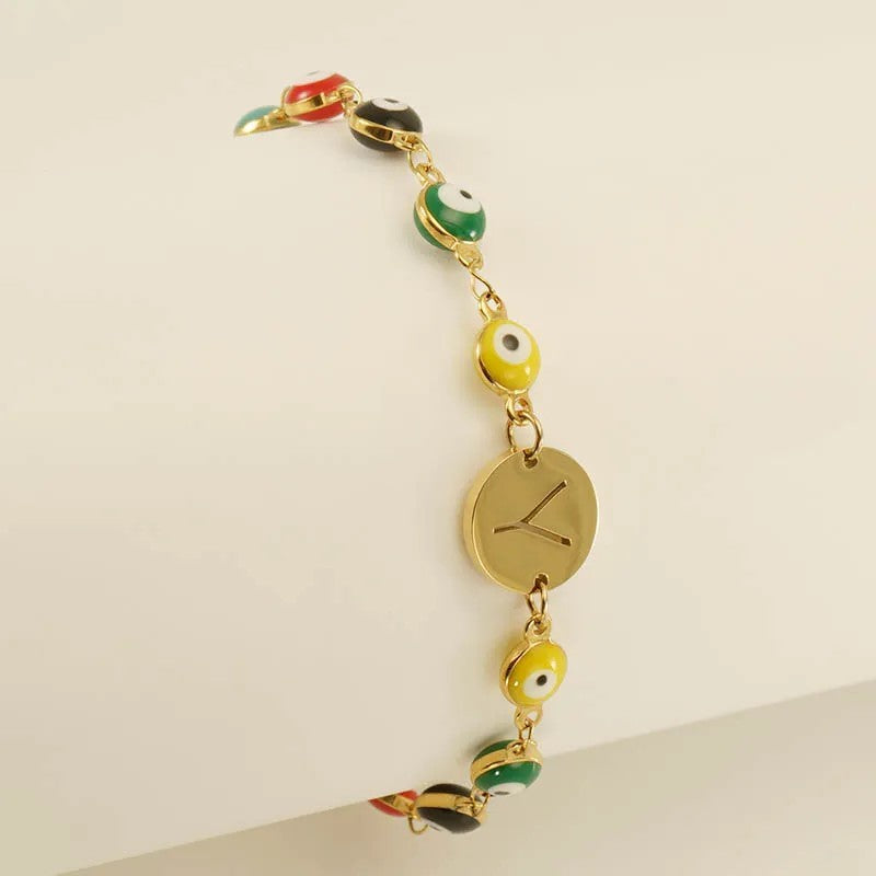 Colorful Evil Eye Initial Bracelet