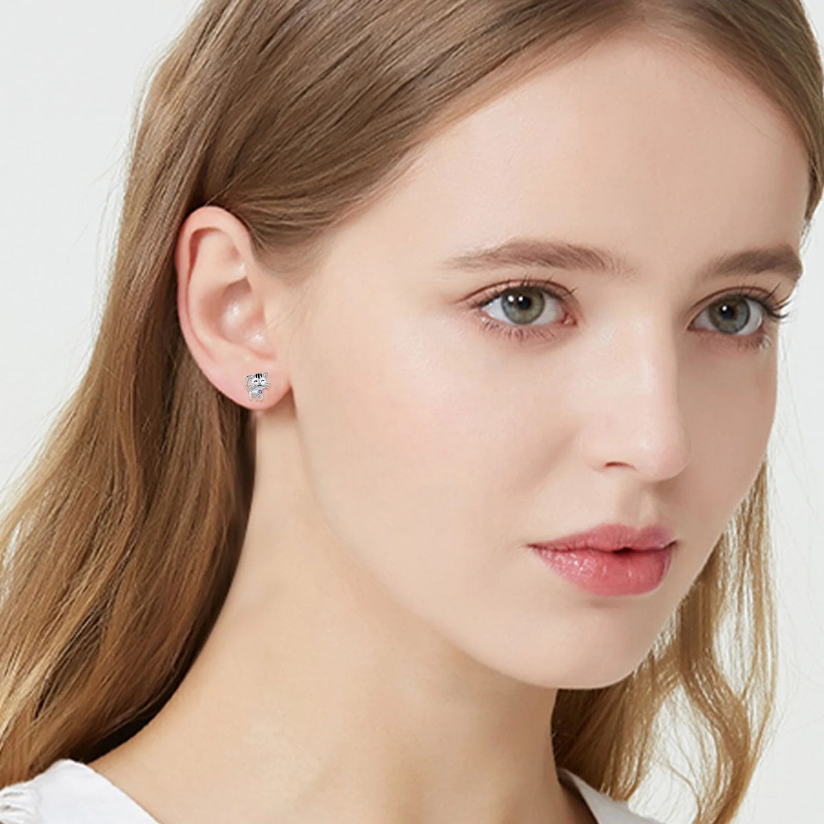 Striped Cat Zircon Stud Earrings