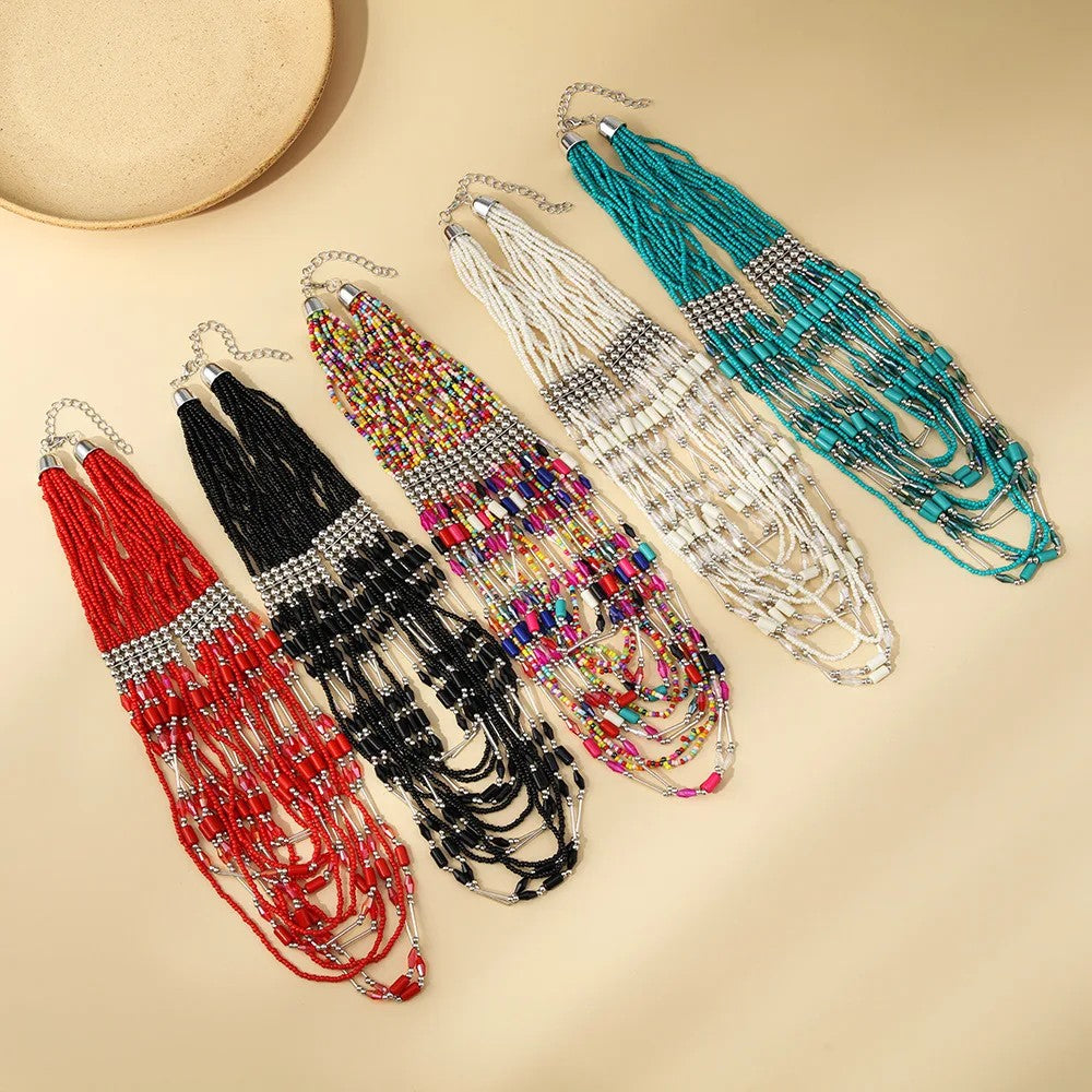 Layered Beaded Statement Necklace