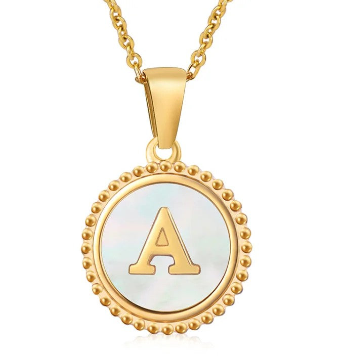 Round Abalone Initial Pendant Necklace