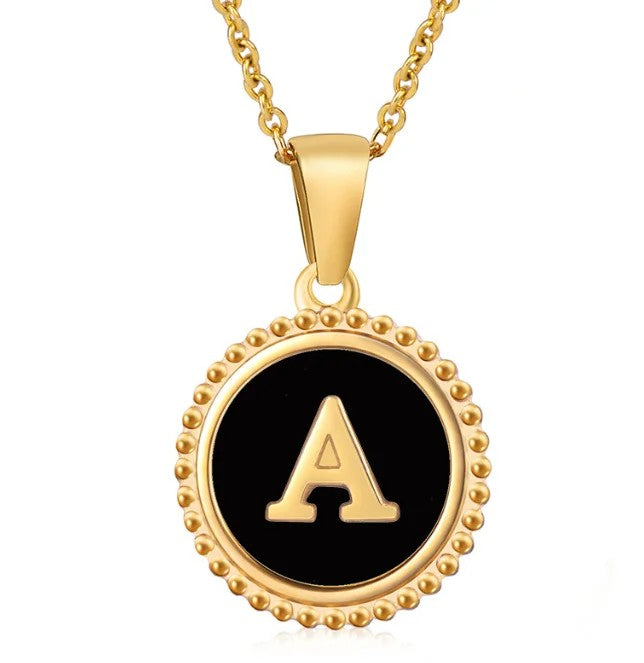 Round Abalone Initial Pendant Necklace