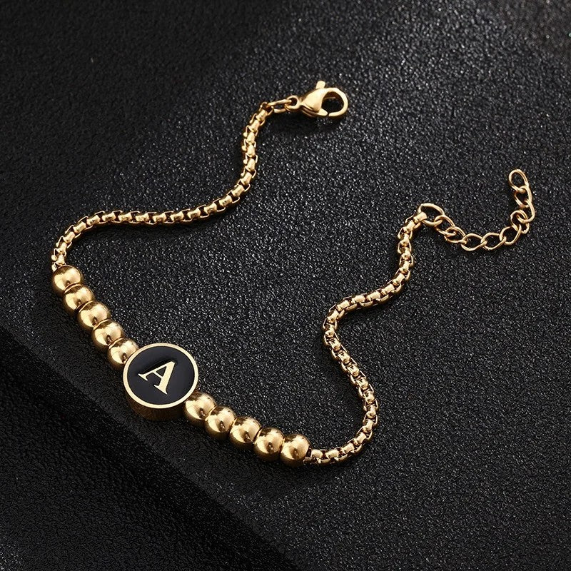 Black Initial Bead Bracelet