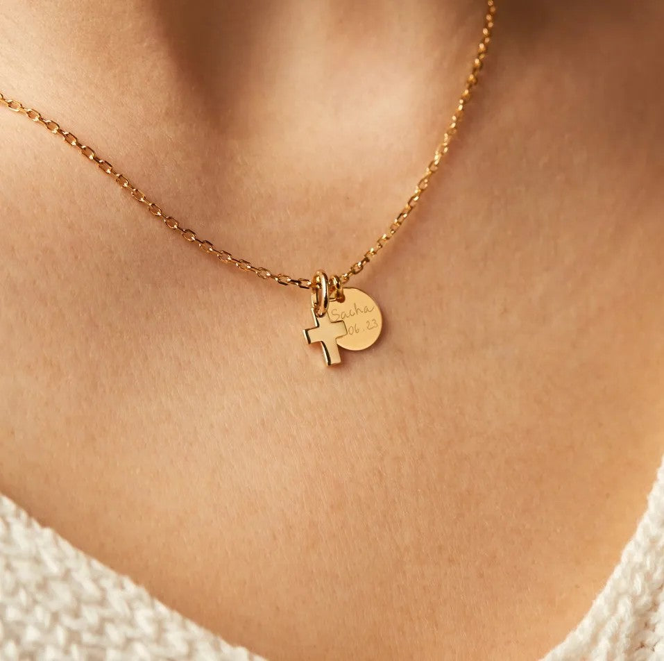 Personalized Cross & Disc Necklace