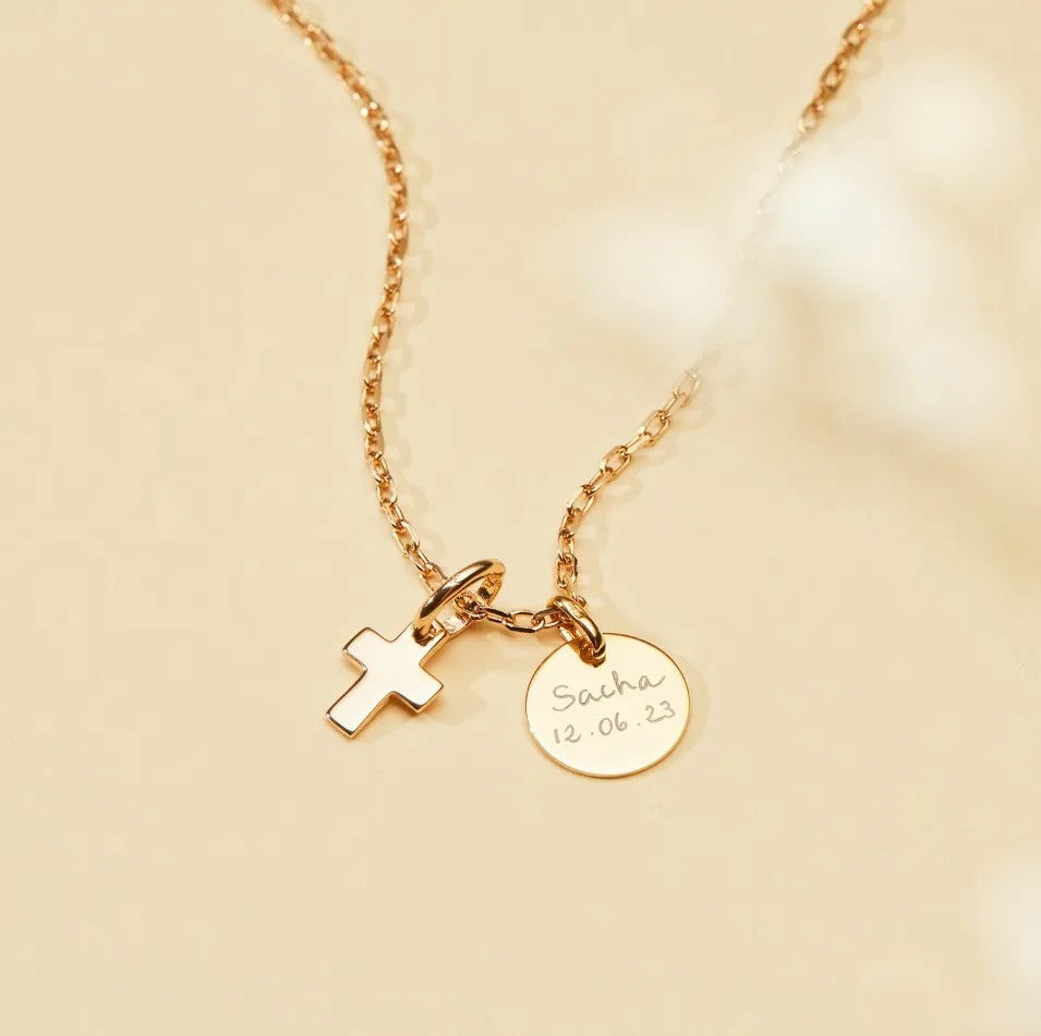 Personalized Cross & Disc Necklace