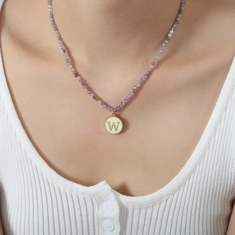 Amethyst Bead Initial Necklace