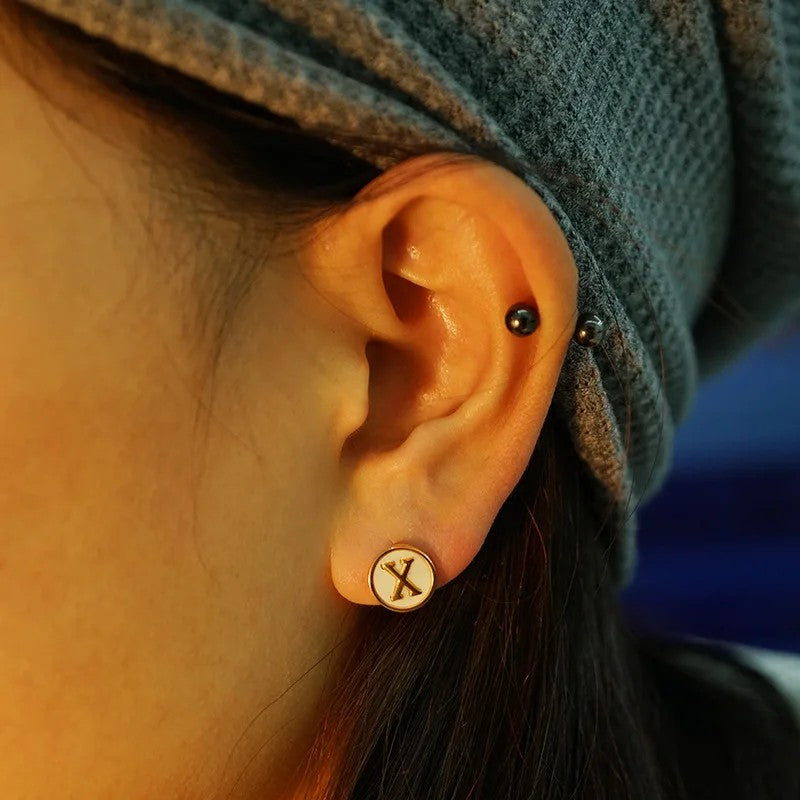 Mother of Pearl Initial Earrings