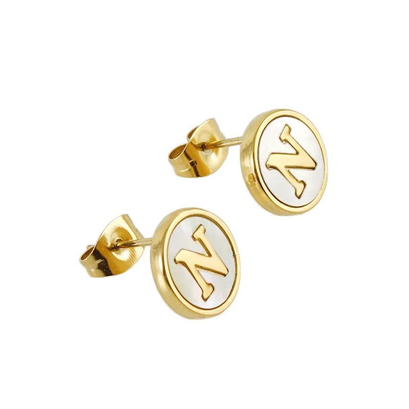 Mother of Pearl Initial Earrings