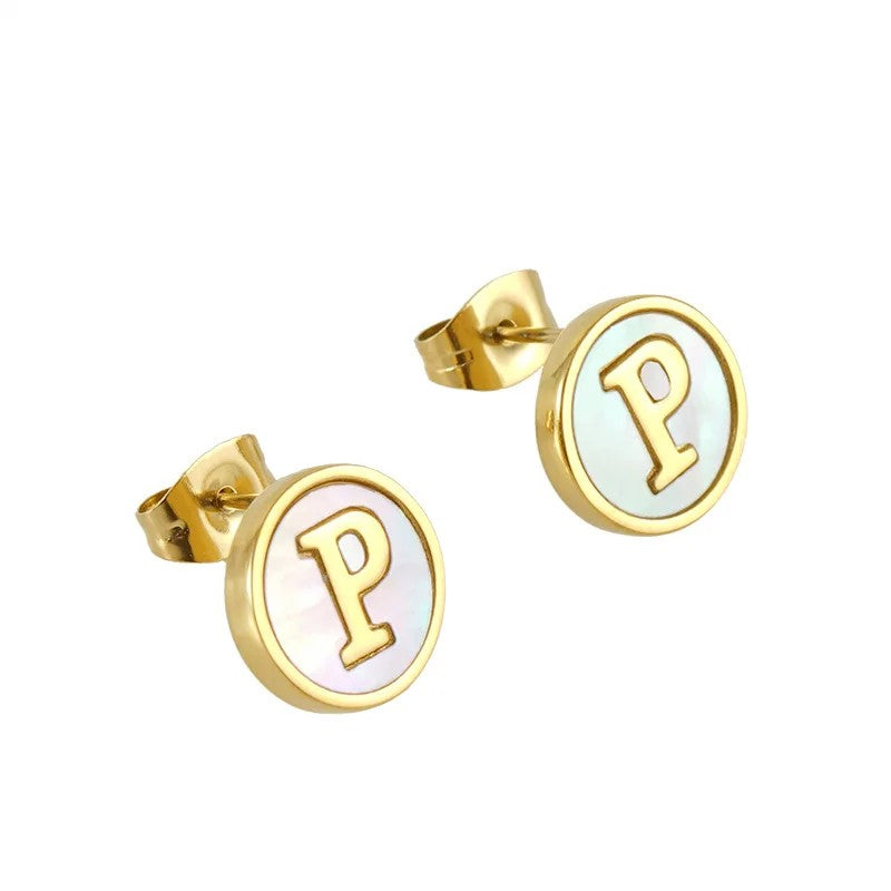 Mother of Pearl Initial Earrings