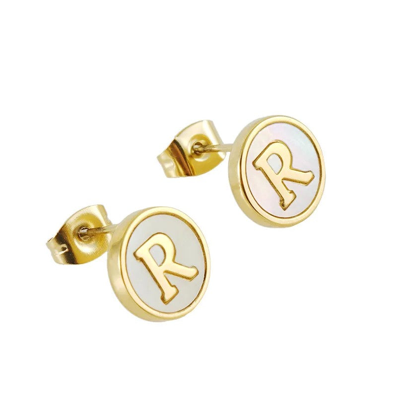 Mother of Pearl Initial Earrings