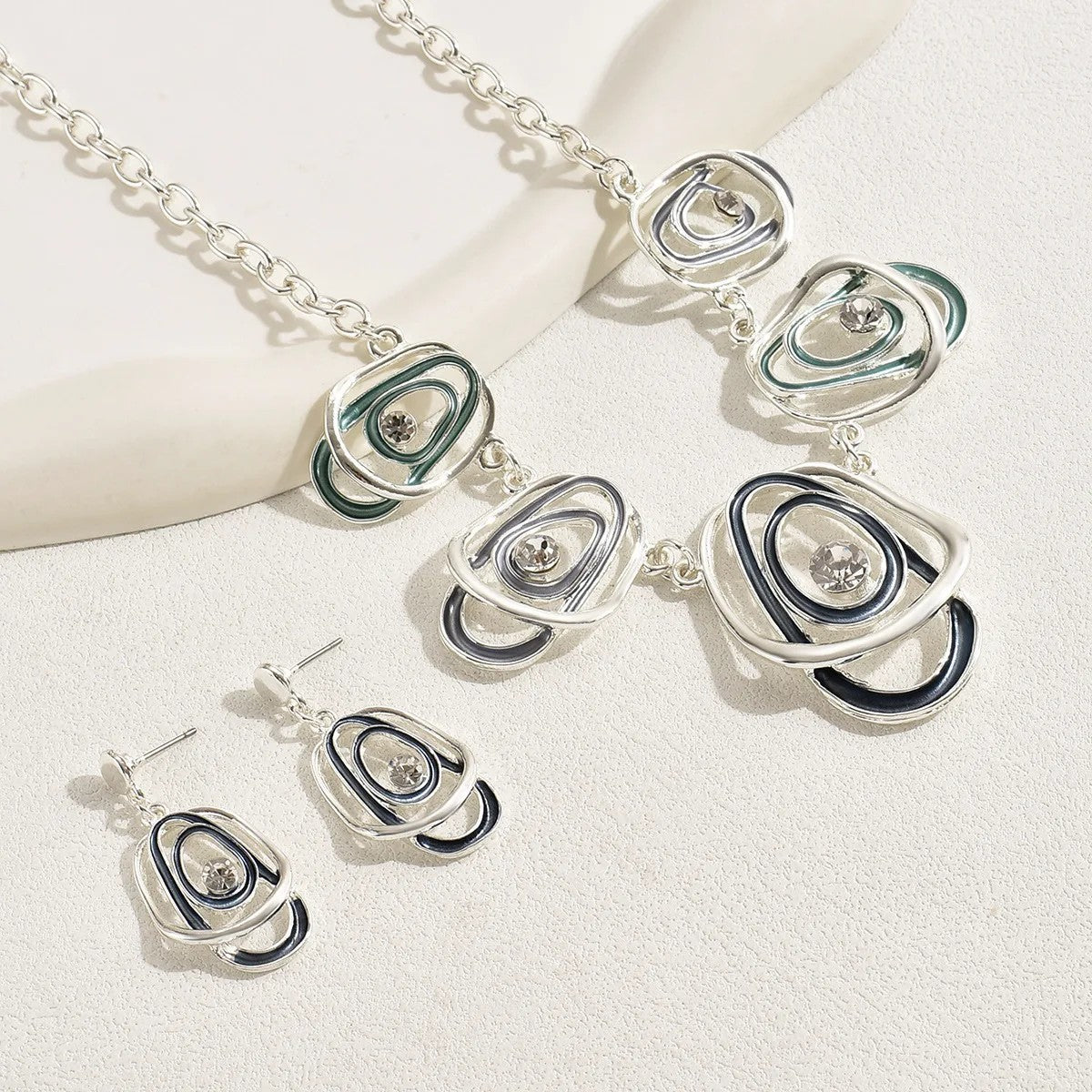 Colorful Oval Loop Necklace & Earring Set