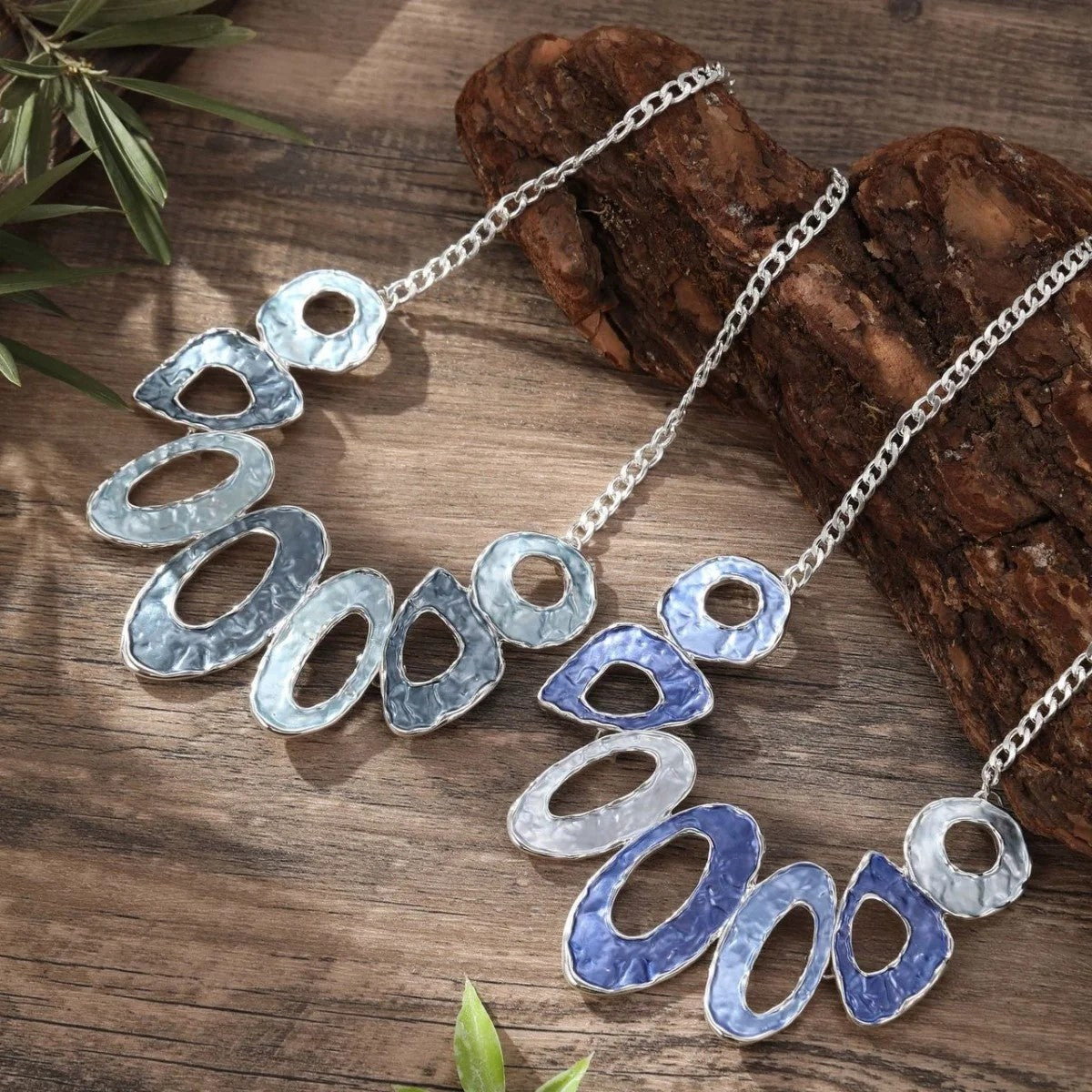 Blue Marbled Geometric Statement Necklace