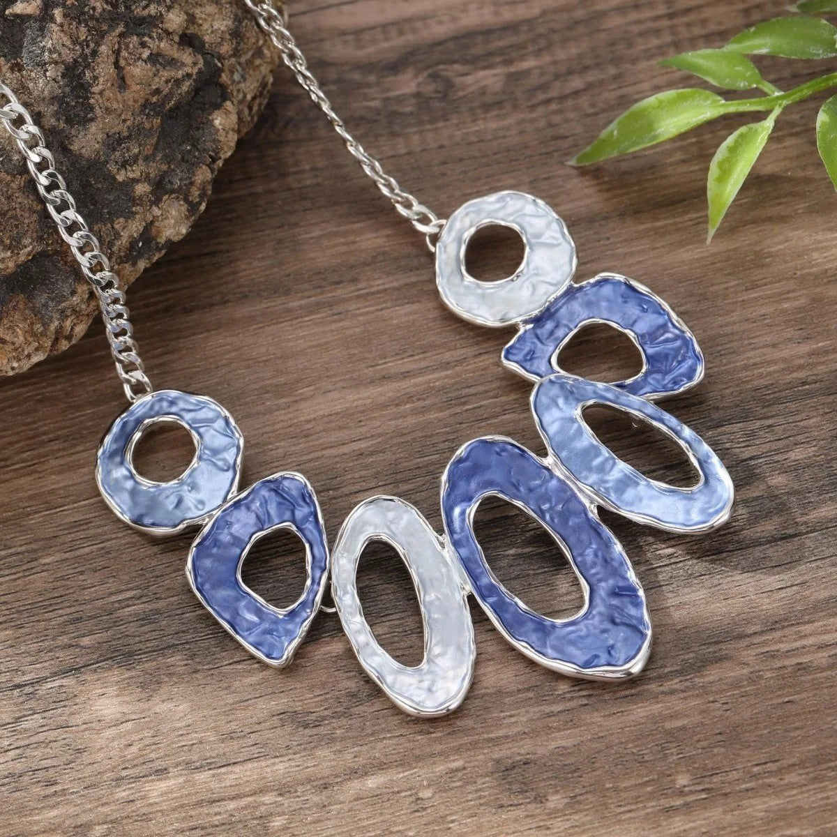 Blue Marbled Geometric Statement Necklace
