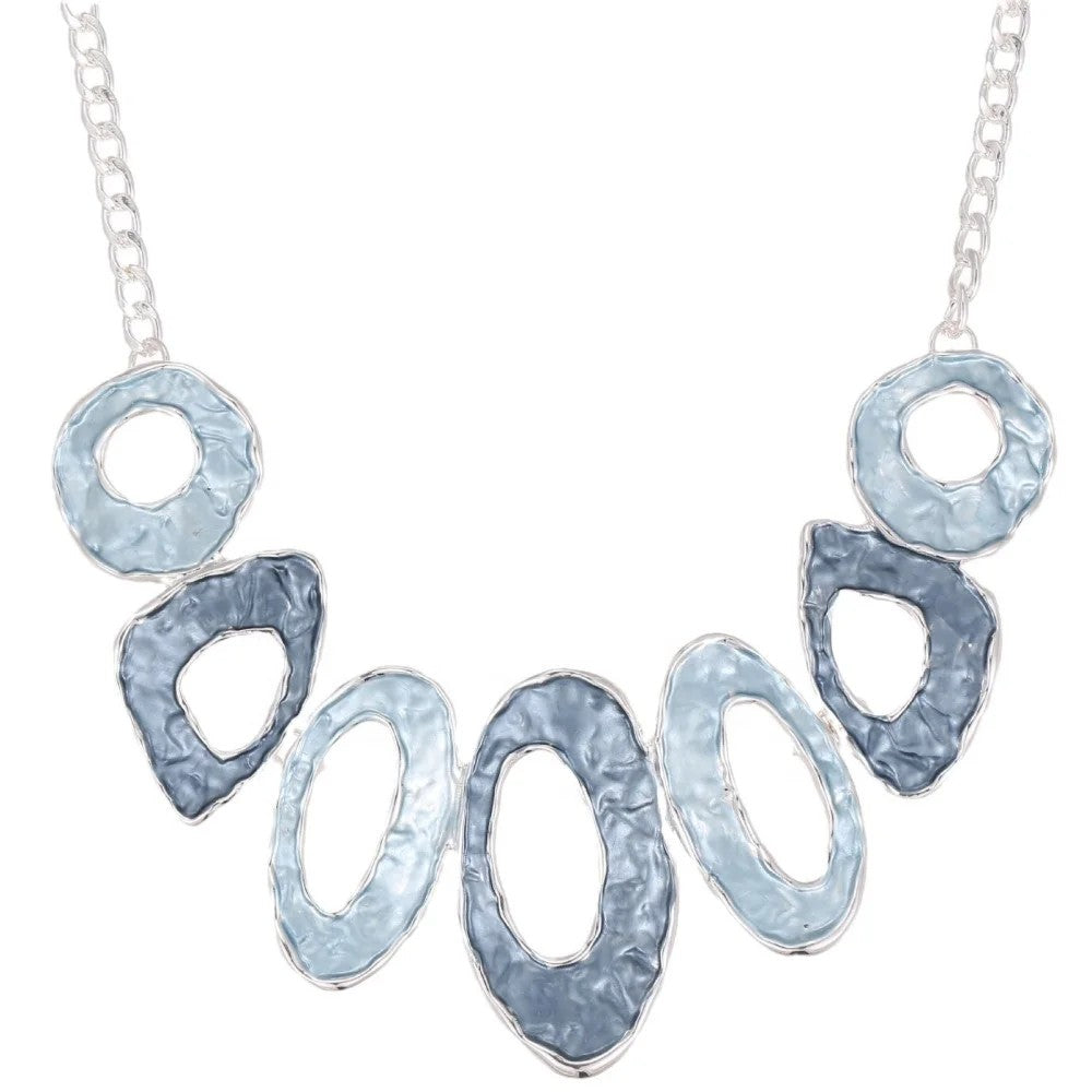 Blue Marbled Geometric Statement Necklace