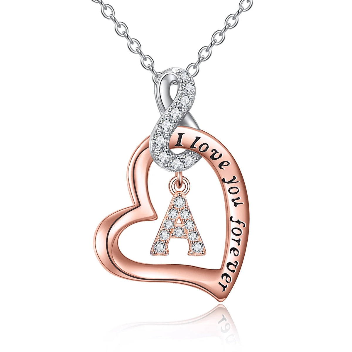 Engraved Heart Infinity Initial Necklace