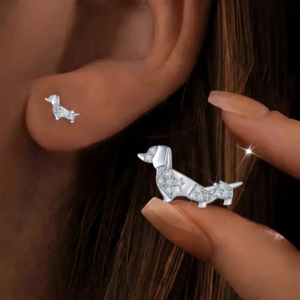 Crystal Dachshund Stud Earrings