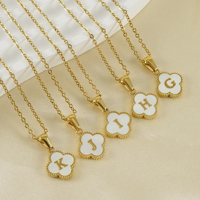 Shell Initial Clover Necklace