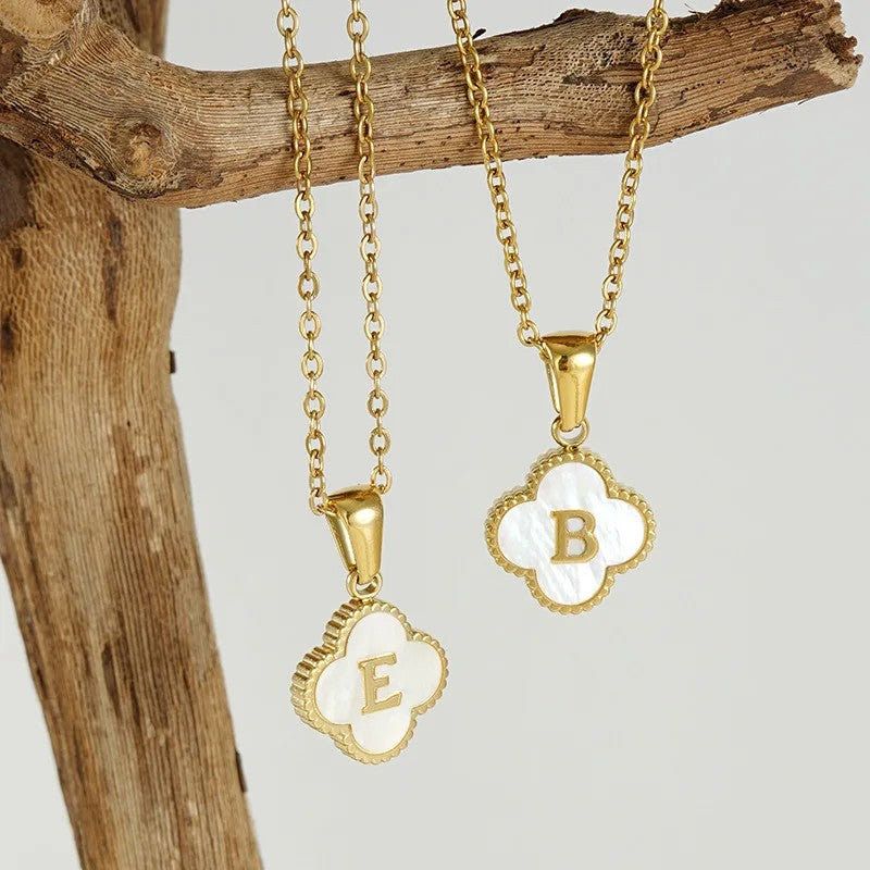 Shell Initial Clover Necklace