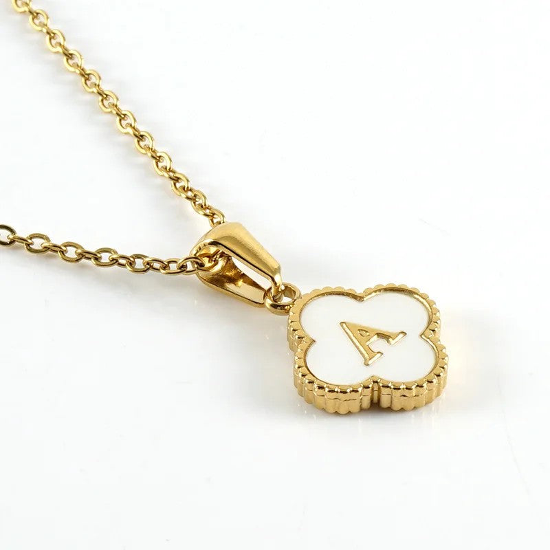 Shell Initial Clover Necklace