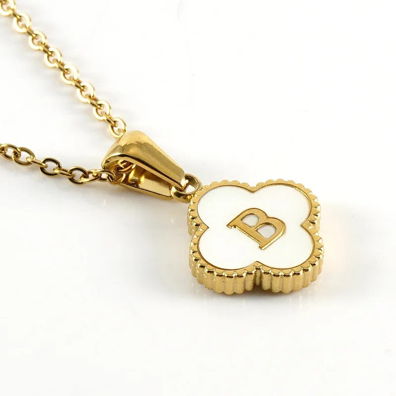Shell Initial Clover Necklace