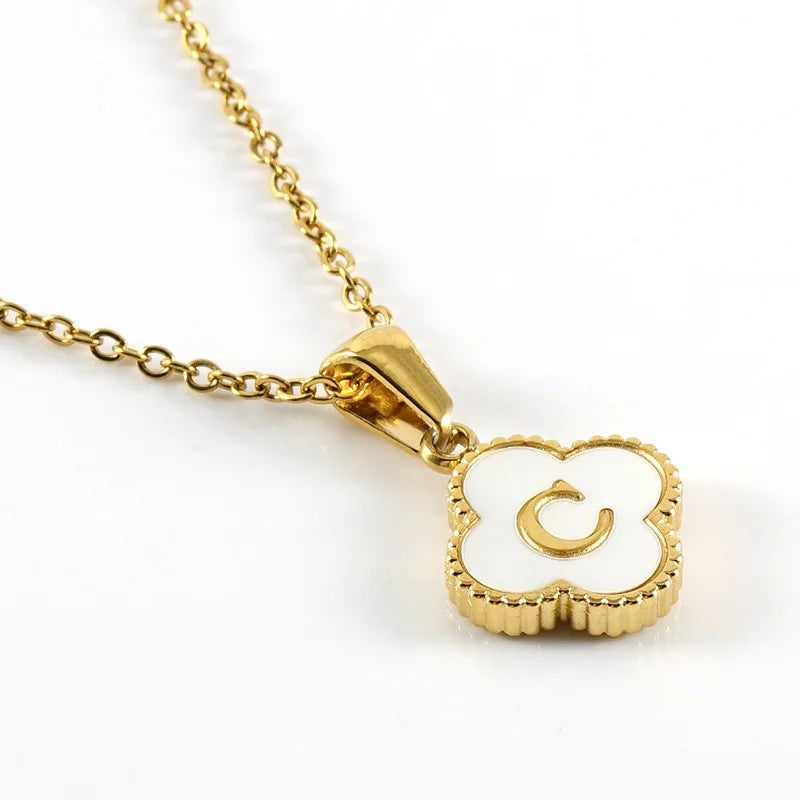 Shell Initial Clover Necklace
