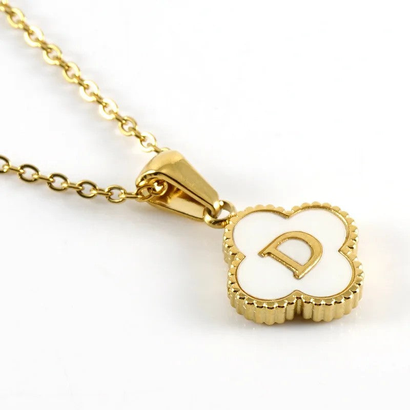 Shell Initial Clover Necklace