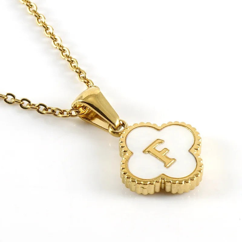 Shell Initial Clover Necklace