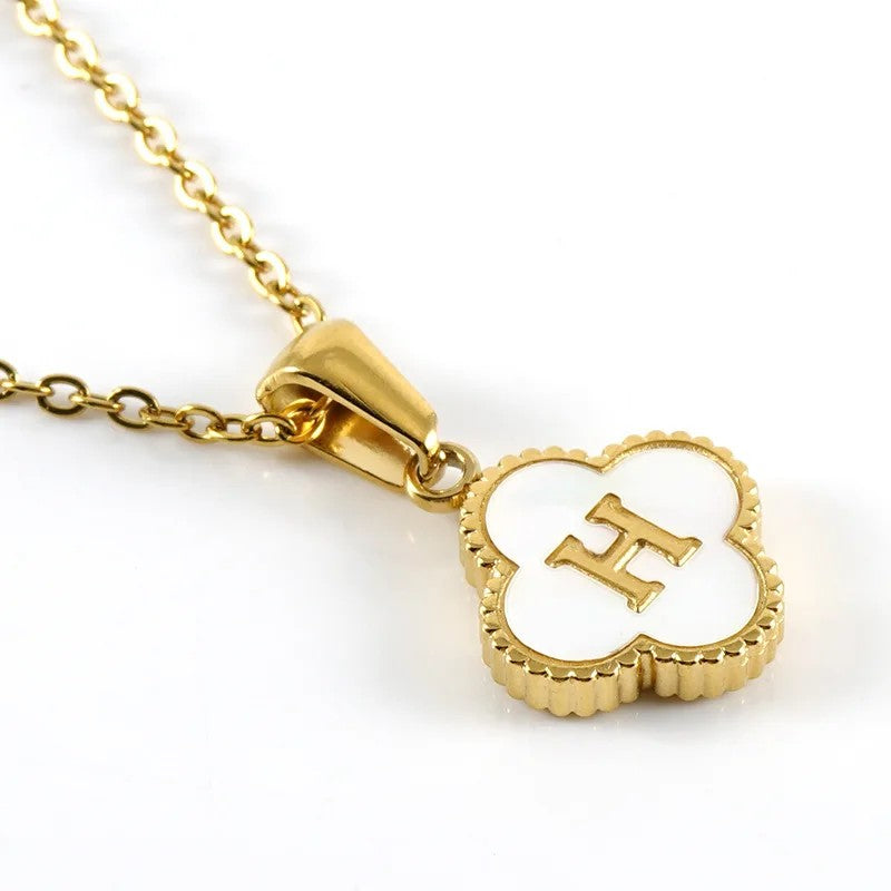 Shell Initial Clover Necklace