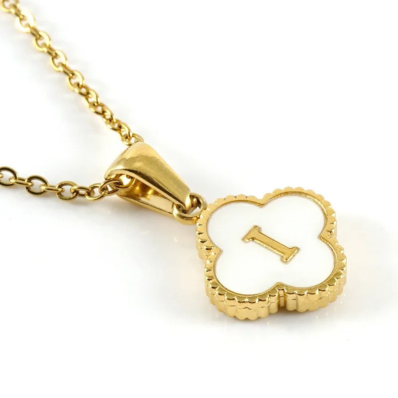 Shell Initial Clover Necklace