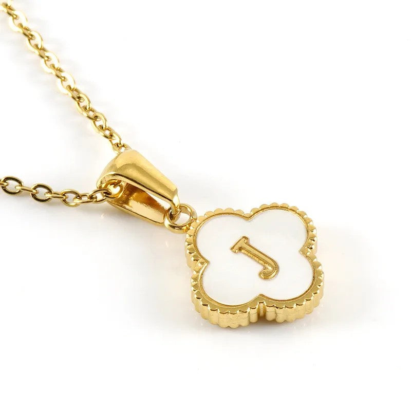 Shell Initial Clover Necklace