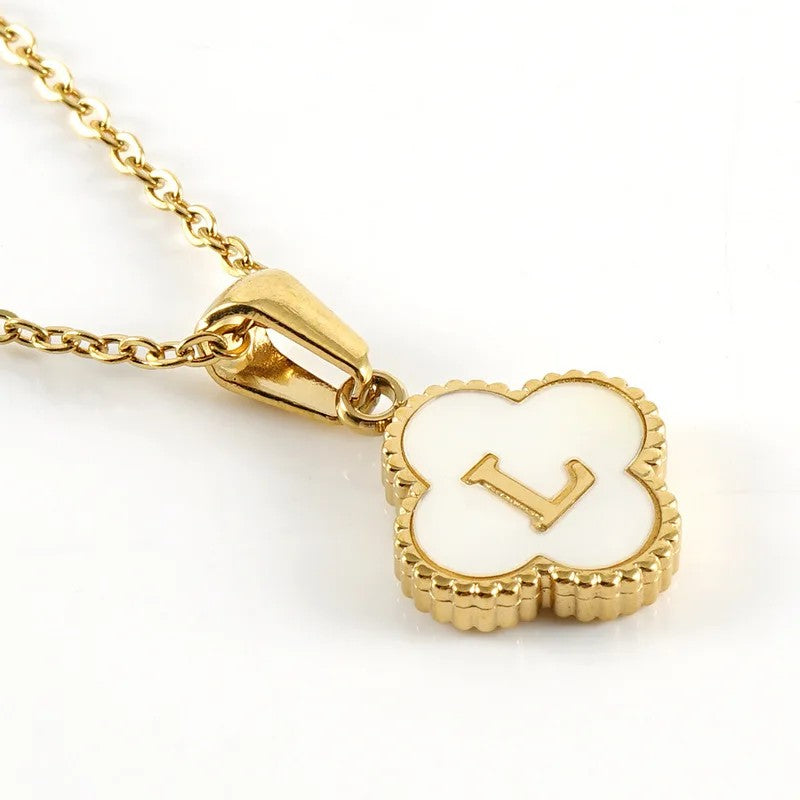Shell Initial Clover Necklace