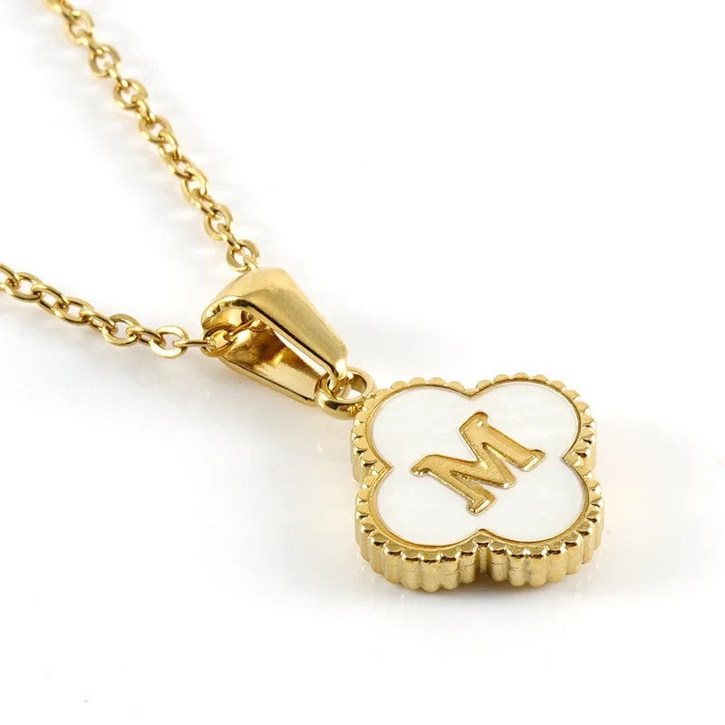 Shell Initial Clover Necklace