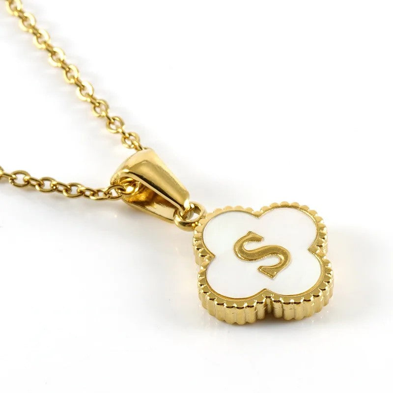 Shell Initial Clover Necklace