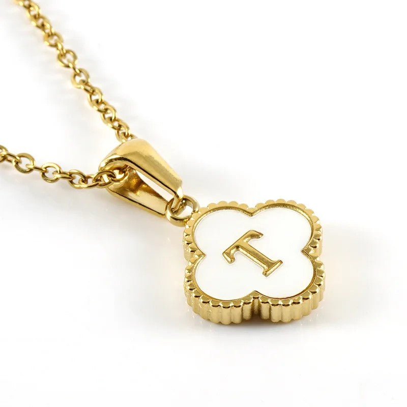 Shell Initial Clover Necklace