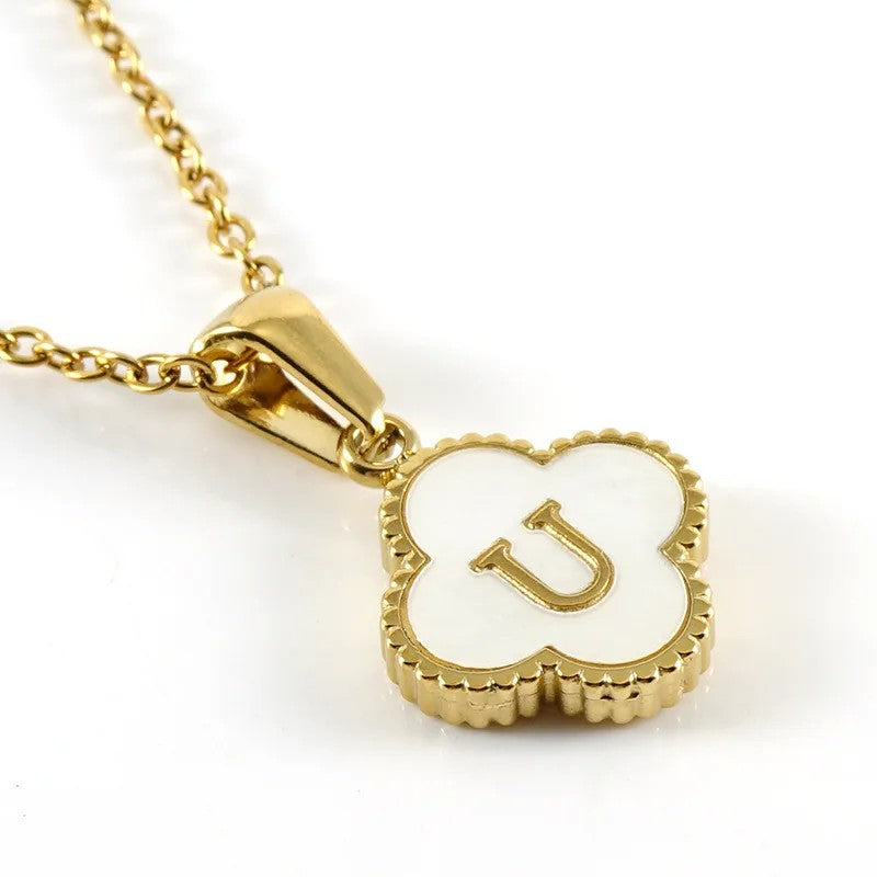 Shell Initial Clover Necklace