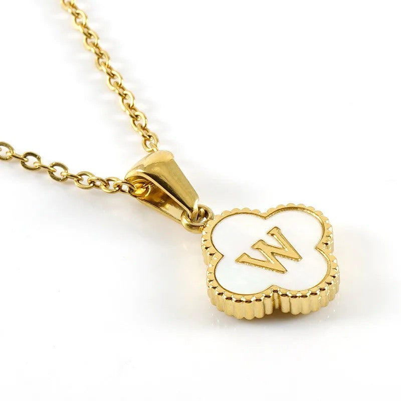 Shell Initial Clover Necklace