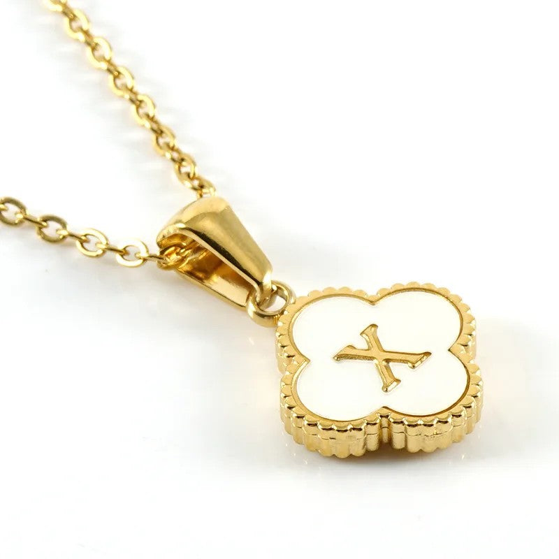 Shell Initial Clover Necklace